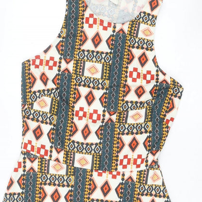 H&M Womens Multicoloured Geometric Polyester A-Line Size M Round Neck Pullover