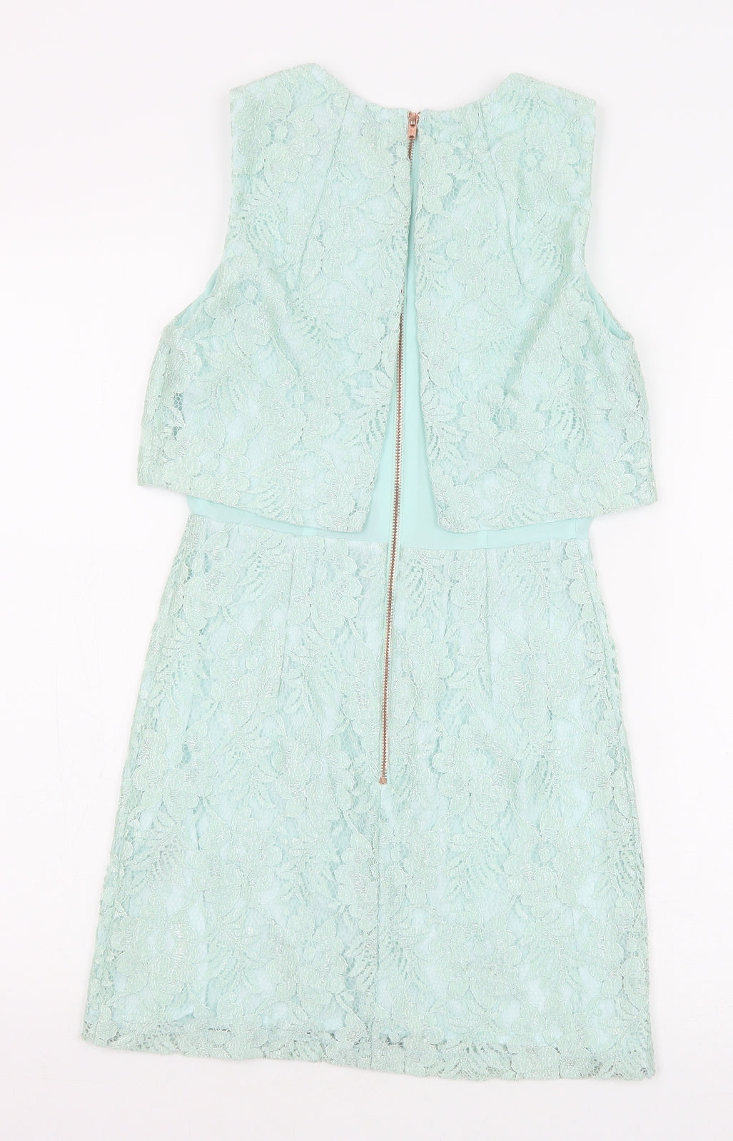 Topshop Womens Green Polyester Mini Size 4 Boat Neck Zip
