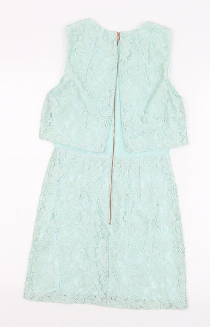 Topshop Womens Green Polyester Mini Size 4 Boat Neck Zip