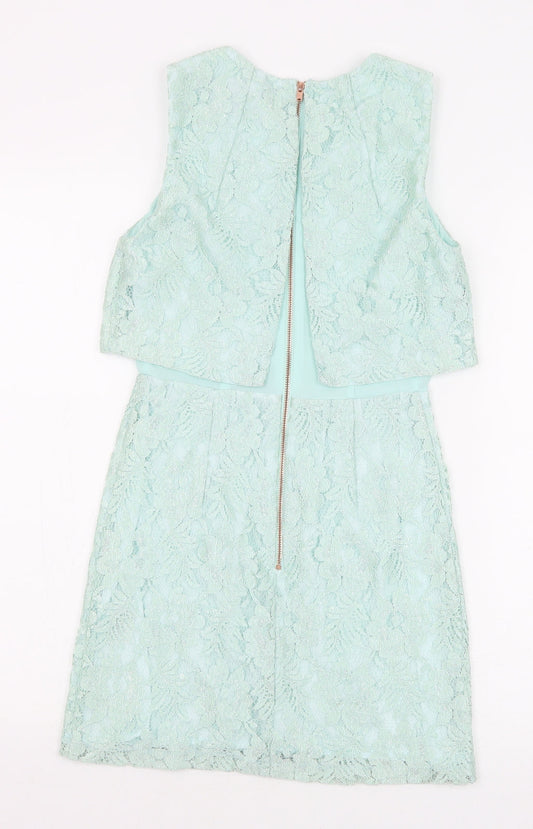 Topshop Womens Green Polyester Mini Size 4 Boat Neck Zip