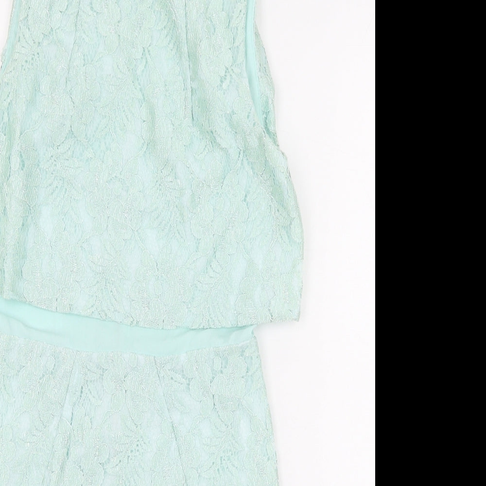 Topshop Womens Green Polyester Mini Size 4 Boat Neck Zip