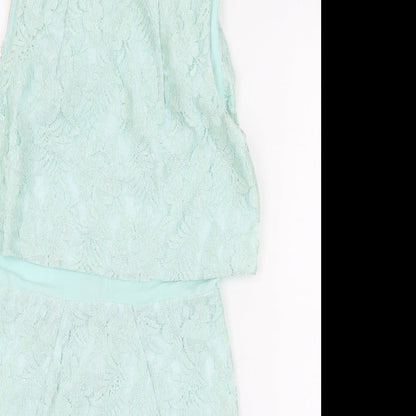 Topshop Womens Green Polyester Mini Size 4 Boat Neck Zip