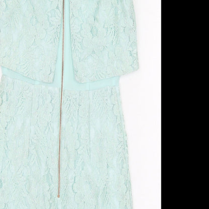 Topshop Womens Green Polyester Mini Size 4 Boat Neck Zip