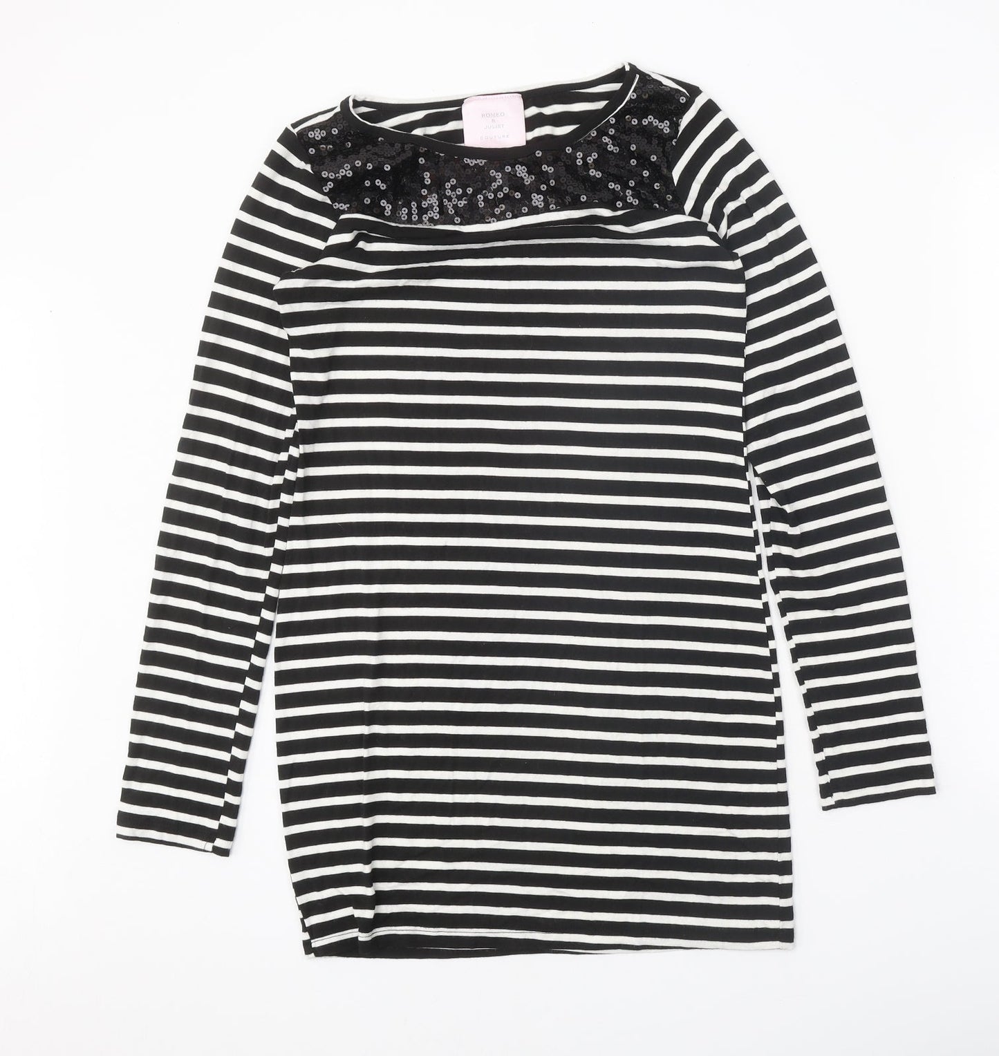 Romeo & Juliet Couture Womens Black Striped Polyester T-Shirt Dress Size M Boat Neck Pullover