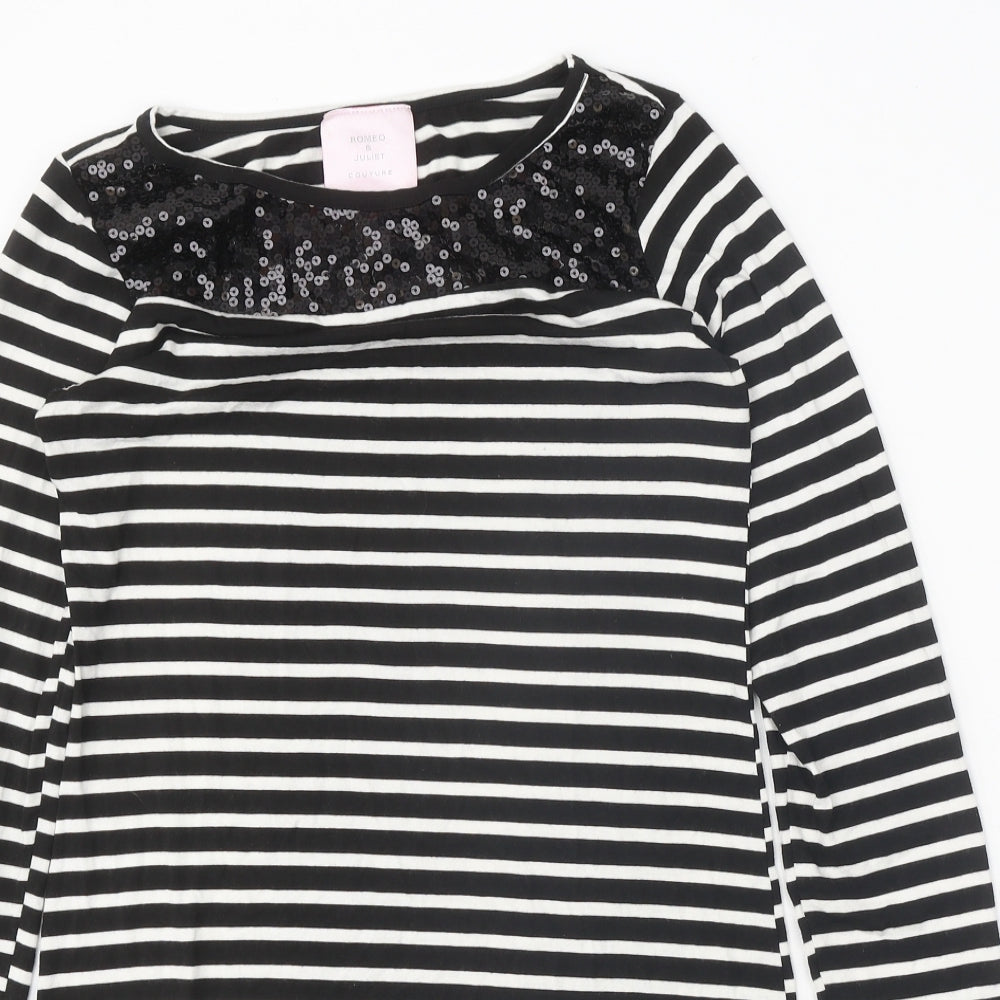 Romeo & Juliet Couture Womens Black Striped Polyester T-Shirt Dress Size M Boat Neck Pullover