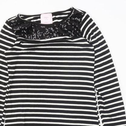 Romeo & Juliet Couture Womens Black Striped Polyester T-Shirt Dress Size M Boat Neck Pullover