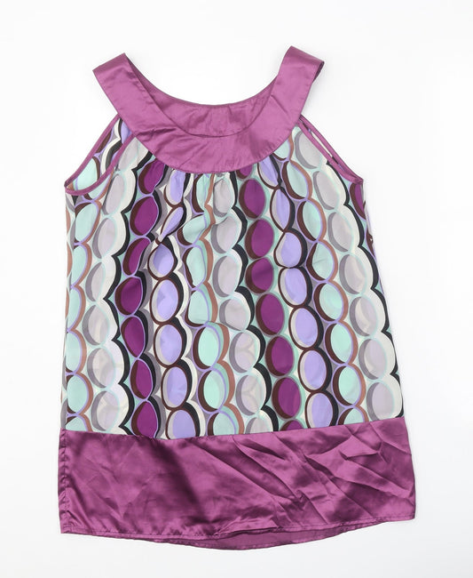 Papaya Womens Purple Geometric Polyester Basic Tank Size 12 Scoop Neck
