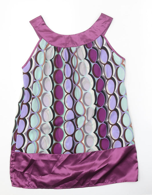 Papaya Womens Purple Geometric Polyester Basic Tank Size 12 Scoop Neck