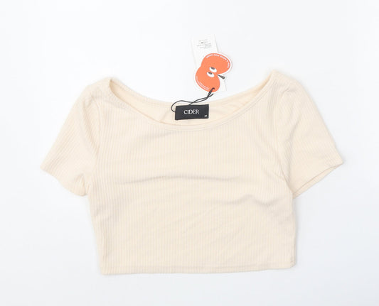 Womens UK Size M Cider Beige Cropped T-Shirt
