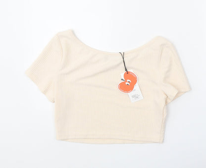 Womens UK Size M Cider Beige Cropped T-Shirt