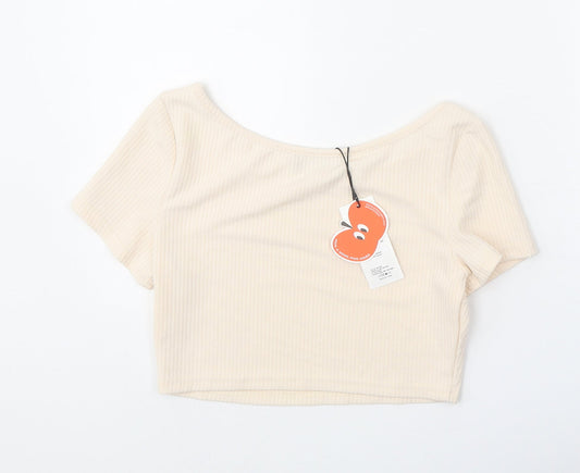 Womens UK Size M Cider Beige Cropped T-Shirt