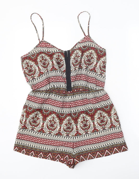 Staring at Stars Womens Multicoloured Geometric Polyester Playsuit One-Piece Size S Hook & Eye