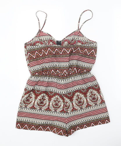 Staring at Stars Womens Multicoloured Geometric Polyester Playsuit One-Piece Size S Hook & Eye