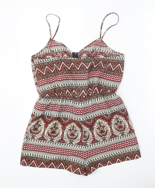 Staring at Stars Womens Multicoloured Geometric Polyester Playsuit One-Piece Size S Hook & Eye