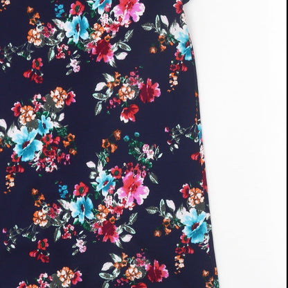 Boohoo Womens Blue Floral Polyester T-Shirt Dress Size 12 Boat Neck Pullover