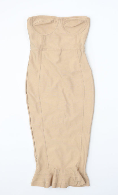 Preworn Womens Beige Polyester Bodycon One Size Off the Shoulder Pullover