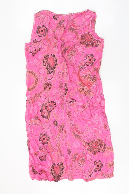 First Avenue Womens Pink Geometric Linen Tank Dress Size S V-Neck Pullover