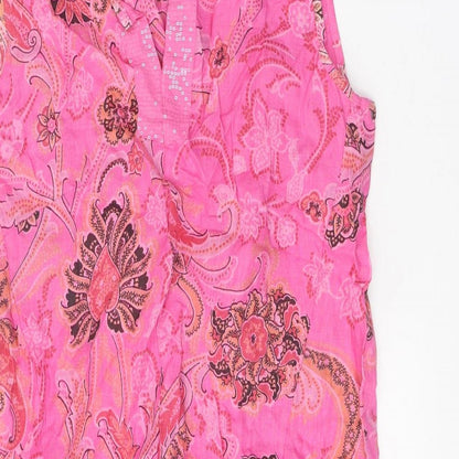 First Avenue Womens Pink Geometric Linen Tank Dress Size S V-Neck Pullover