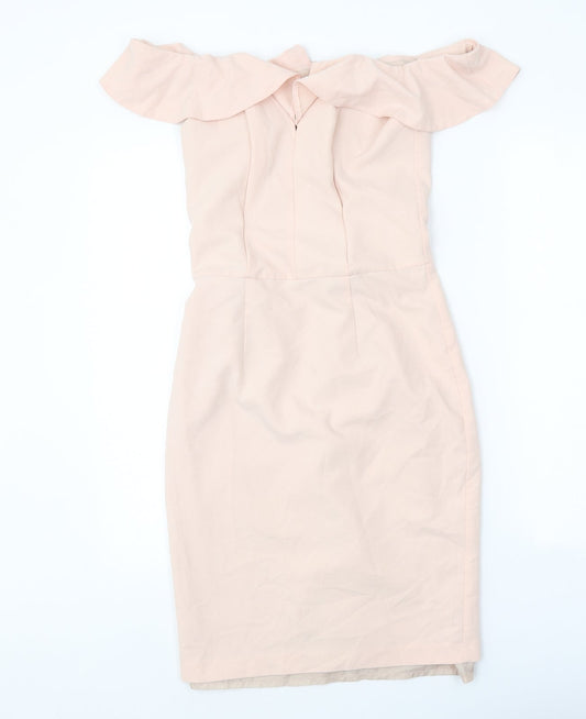 Miss Selfridge Womens Pink Viscose Shift Size 8 Off the Shoulder Zip