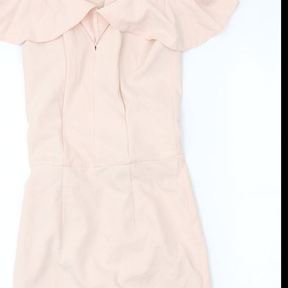 Miss Selfridge Womens Pink Viscose Shift Size 8 Off the Shoulder Zip