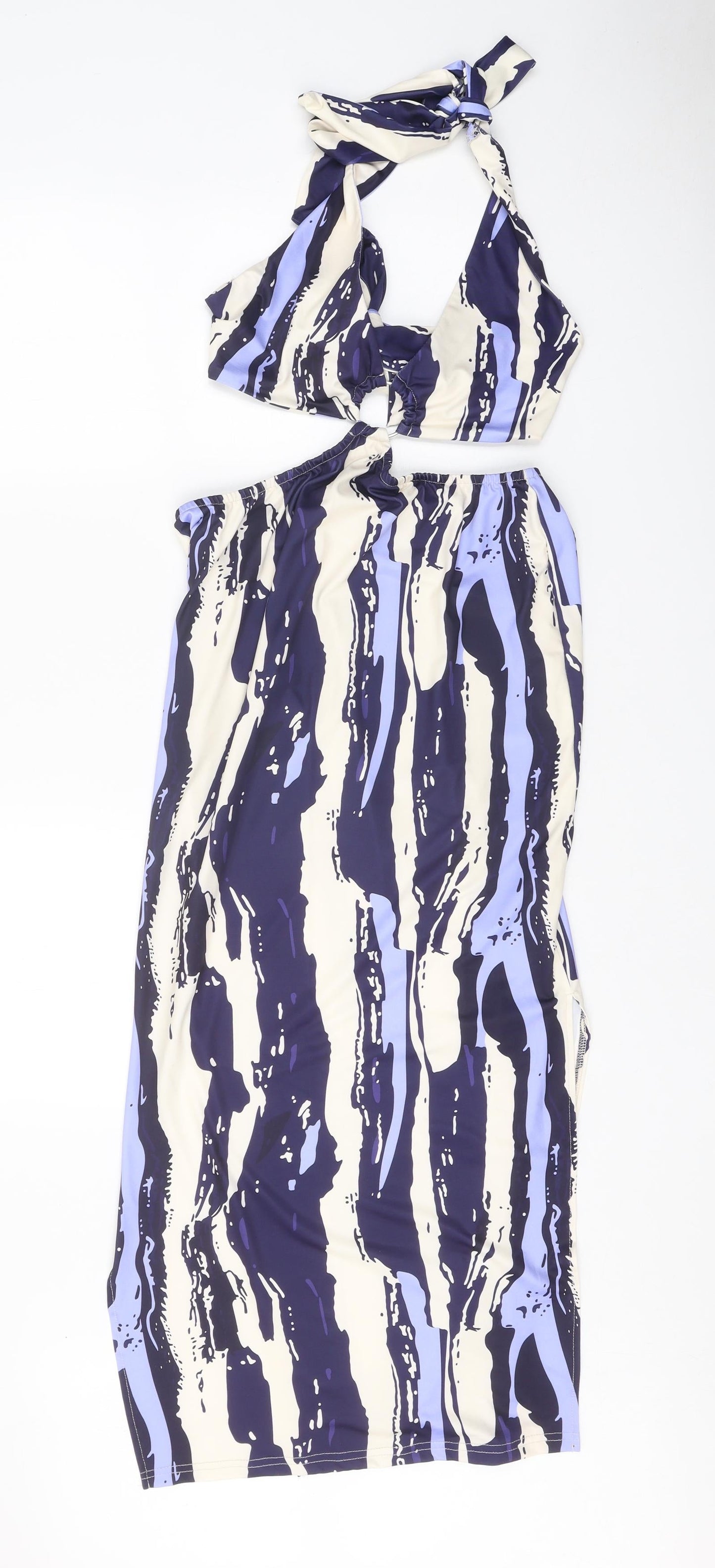 SheIn Womens Purple Geometric Polyester Bodycon Size L V-Neck Tie