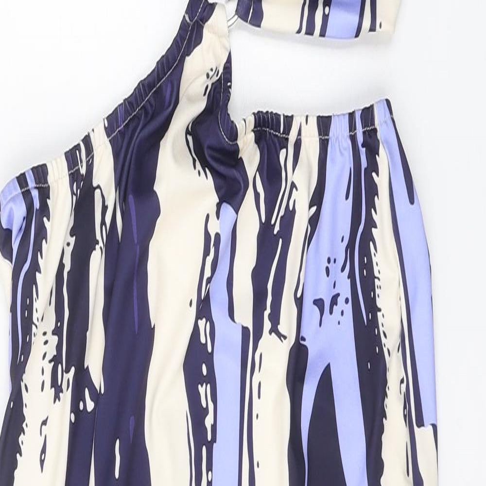 SheIn Womens Purple Geometric Polyester Bodycon Size L V-Neck Tie