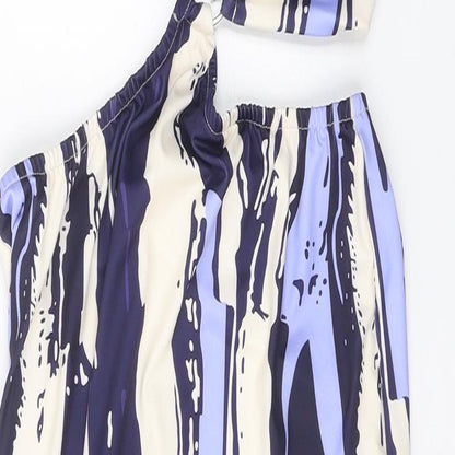 SheIn Womens Purple Geometric Polyester Bodycon Size L V-Neck Tie