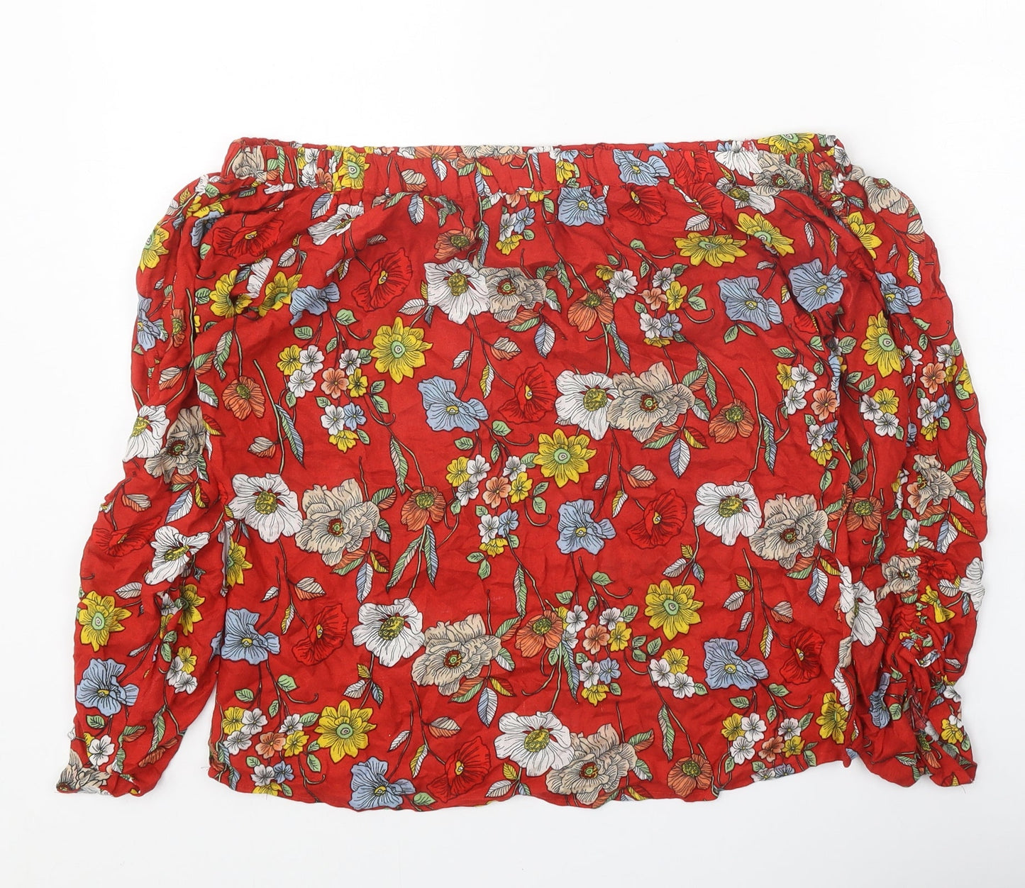 F&F Womens Red Floral Polyester Basic Blouse Size 6 Off the Shoulder