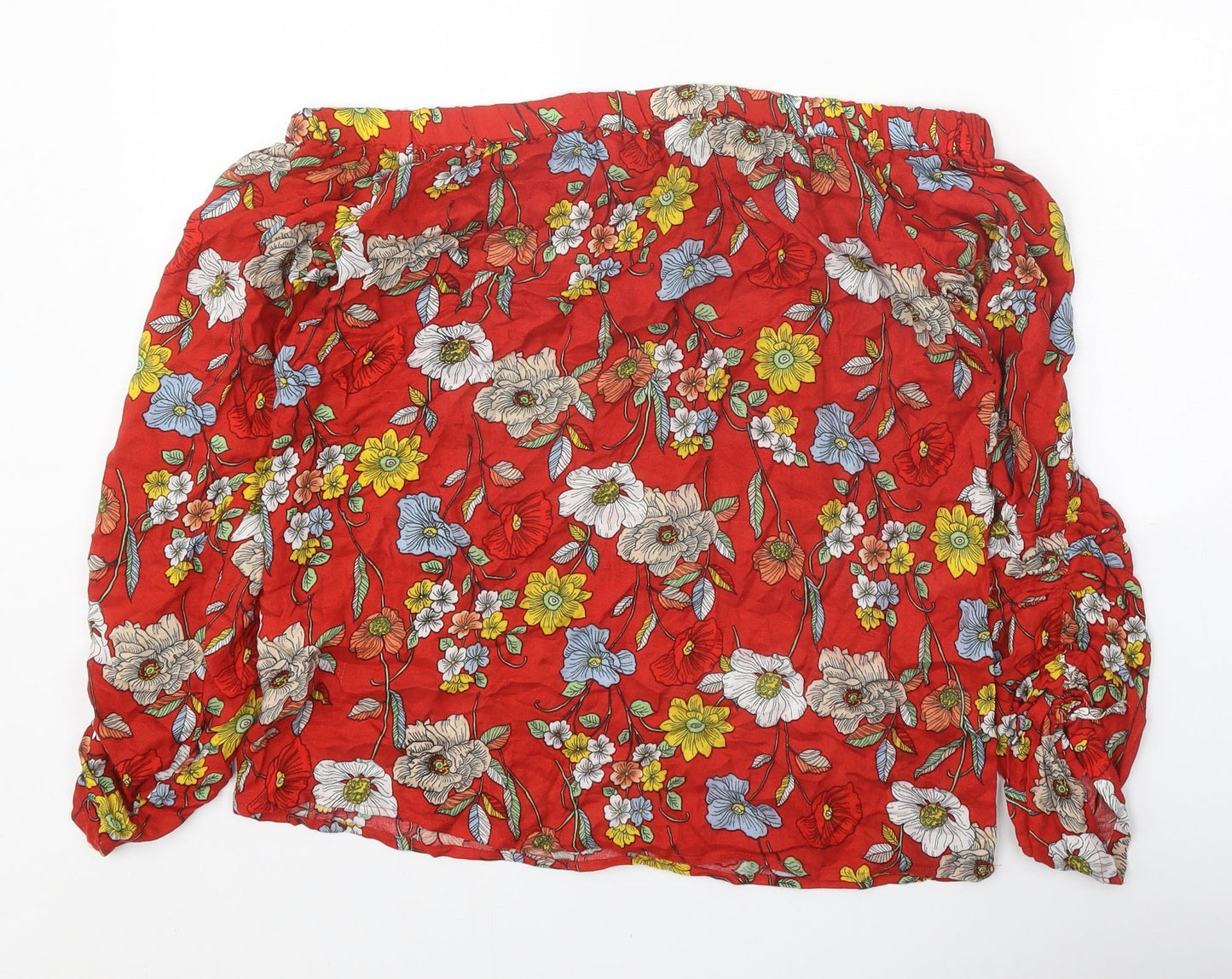 F&F Womens Red Floral Polyester Basic Blouse Size 6 Off the Shoulder