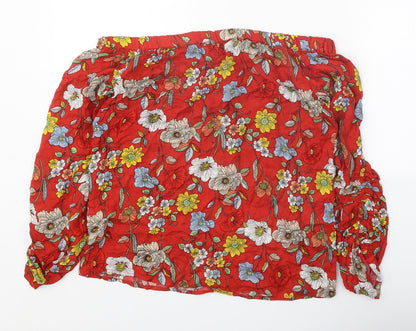 F&F Womens Red Floral Polyester Basic Blouse Size 6 Off the Shoulder