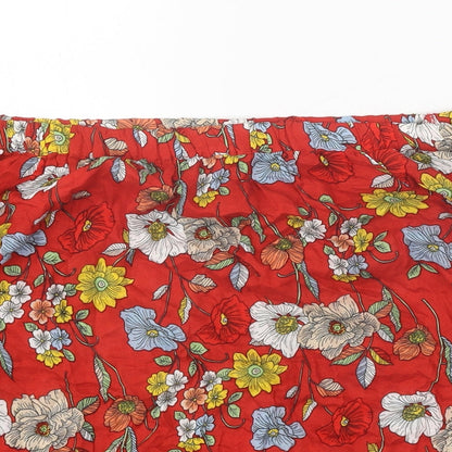 F&F Womens Red Floral Polyester Basic Blouse Size 6 Off the Shoulder