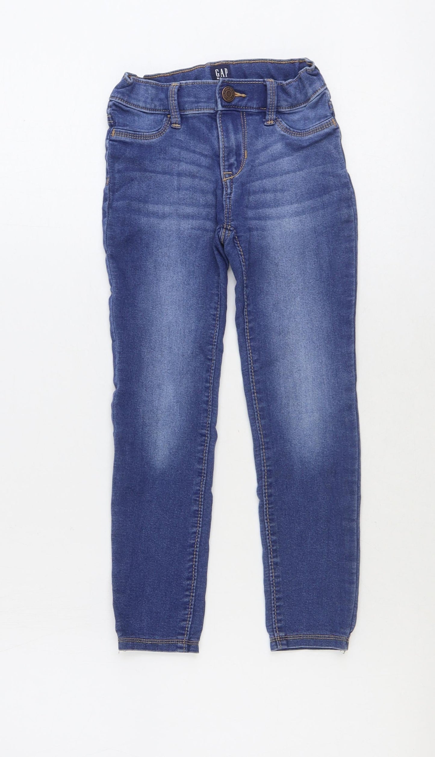 Gap Girls Blue Cotton Skinny Jeans Size 7 Years Regular Zip