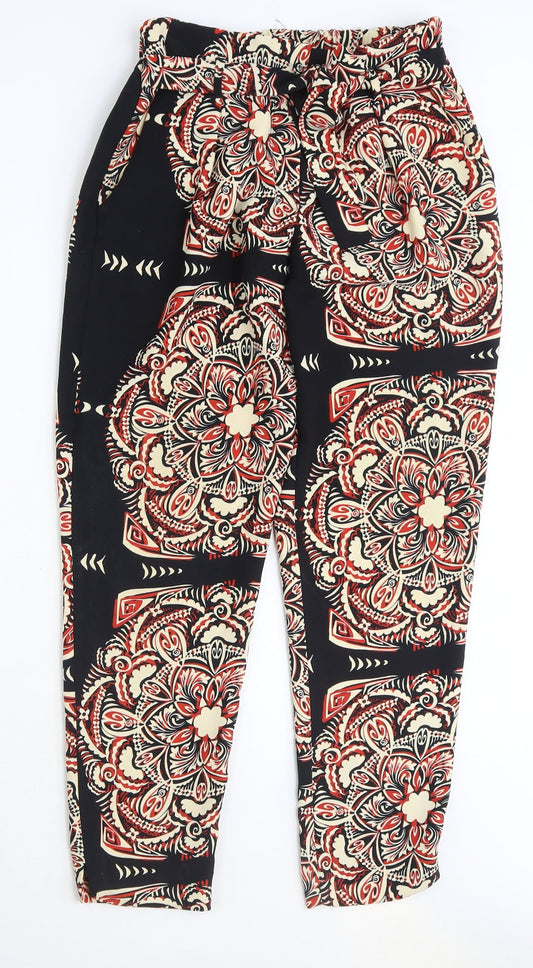 River Island Womens Multicoloured Geometric Polyester Harem Trousers Size 8 Regular Tie