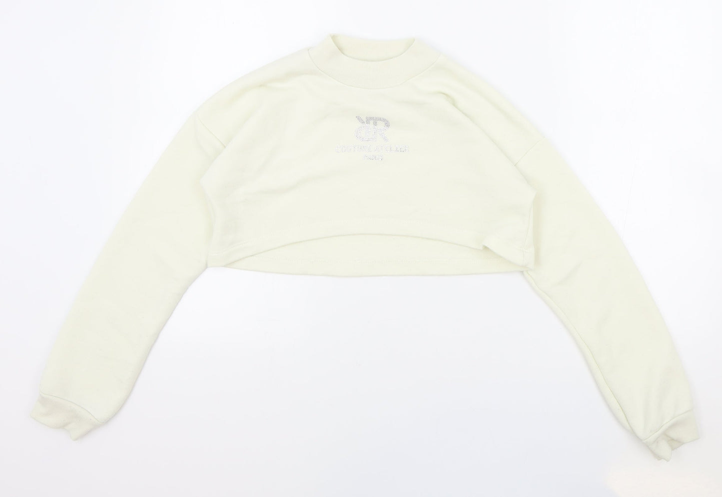 River Island Girls White Cotton Pullover Sweatshirt Size 11-12 Years Pullover - Cropped