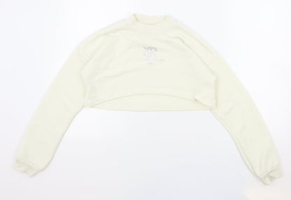 River Island Girls White Cotton Pullover Sweatshirt Size 11-12 Years Pullover - Cropped