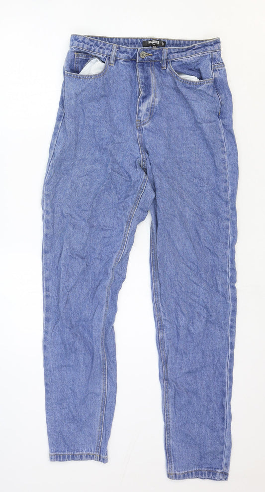 Missguided Womens Blue Cotton Straight Jeans Size 10 Regular Zip