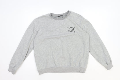 SheIn Womens Grey Cotton Pullover Sweatshirt Size L Pullover - Planet Motif