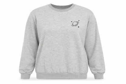 SheIn Womens Grey Cotton Pullover Sweatshirt Size L Pullover - Planet Motif