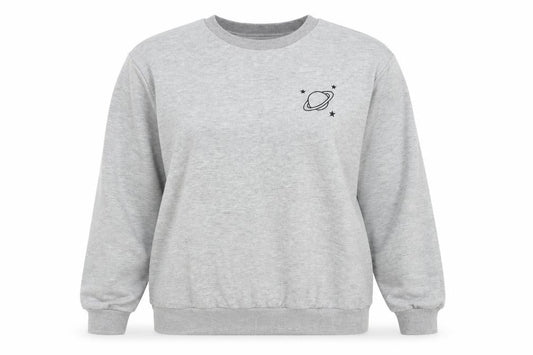SheIn Womens Grey Cotton Pullover Sweatshirt Size L Pullover - Planet Motif