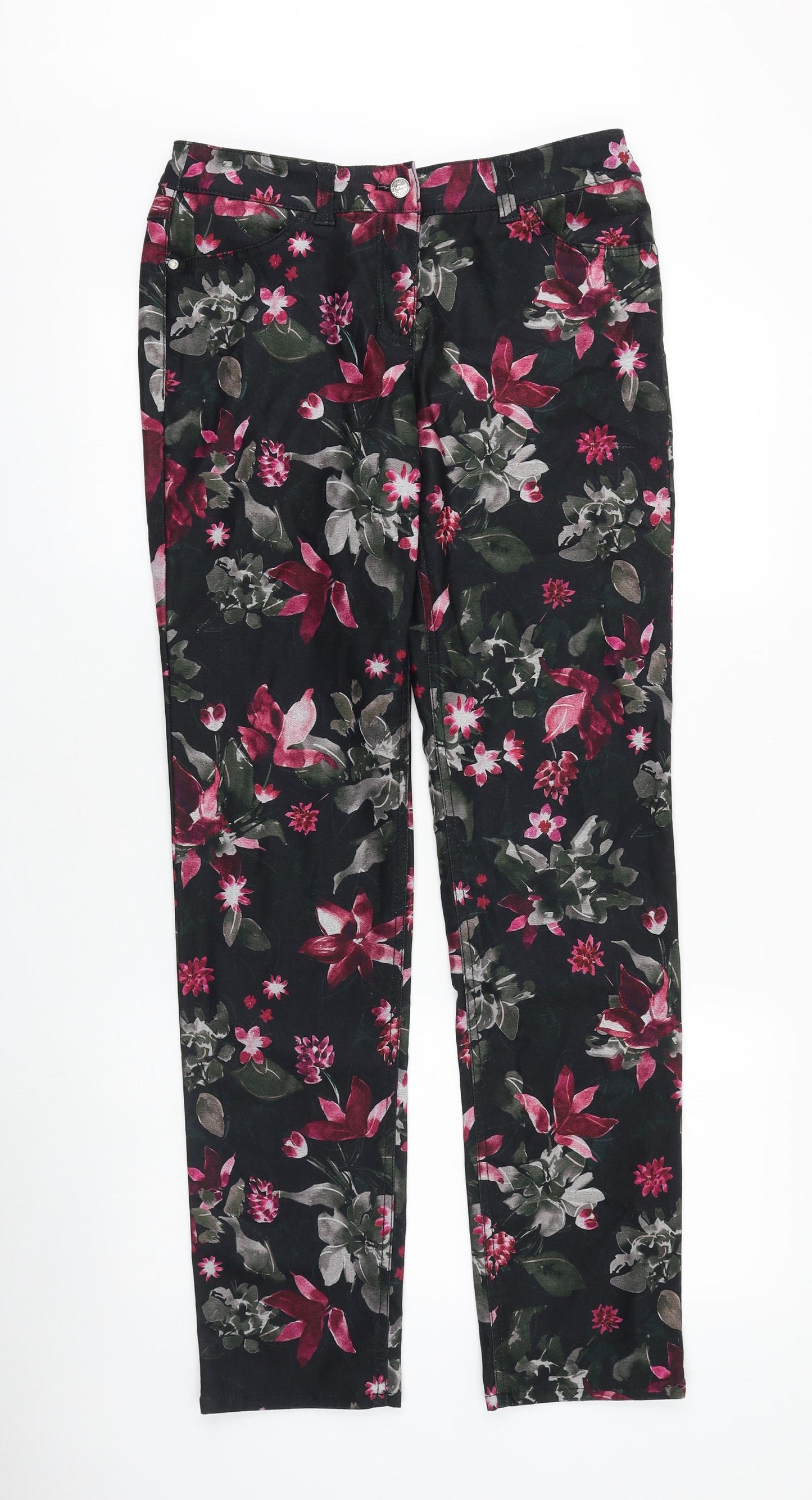 Gerry Weber Womens Black Floral Cotton Straight Jeans Size 14 Slim Zip