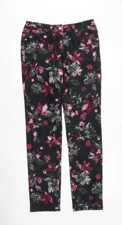 Gerry Weber Womens Black Floral Cotton Straight Jeans Size 14 Slim Zip