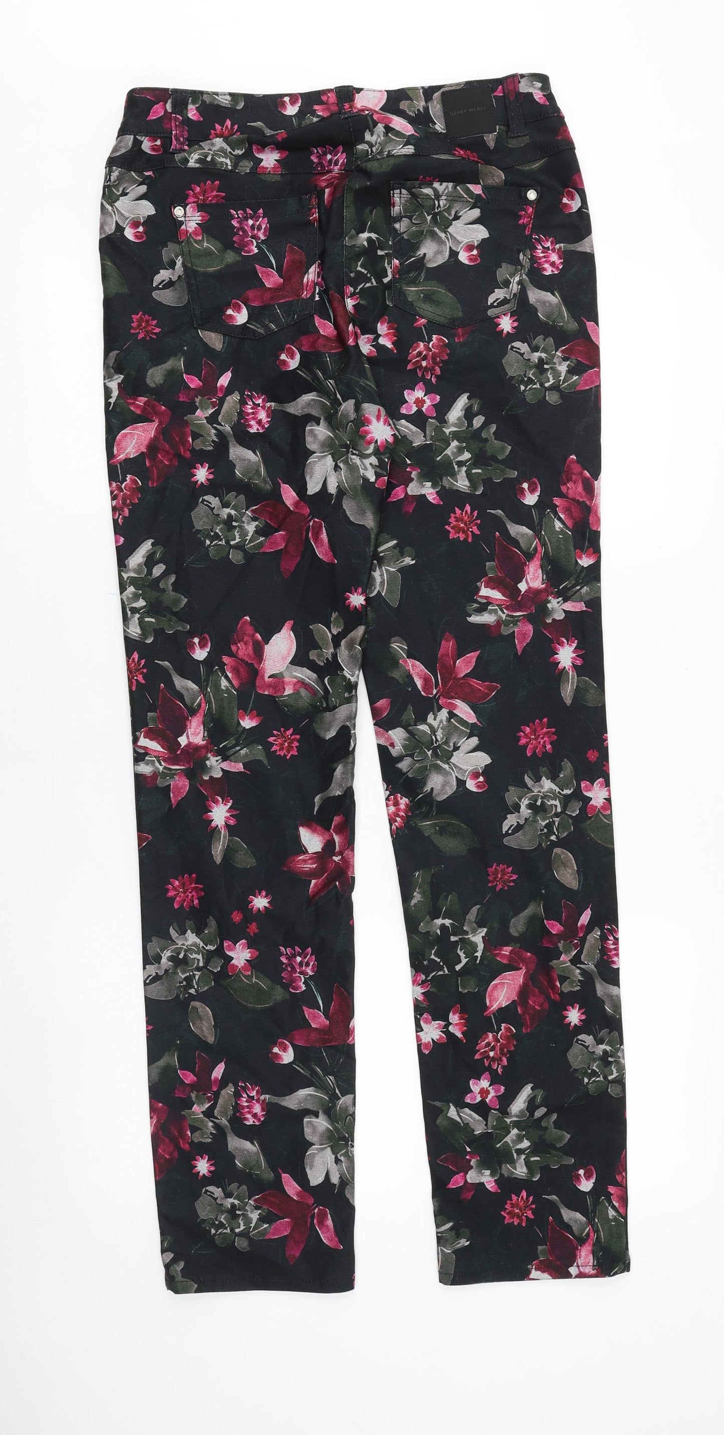 Gerry Weber Womens Black Floral Cotton Straight Jeans Size 14 Slim Zip