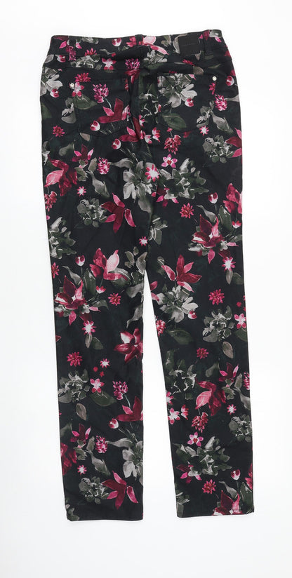 Gerry Weber Womens Black Floral Cotton Straight Jeans Size 14 Slim Zip