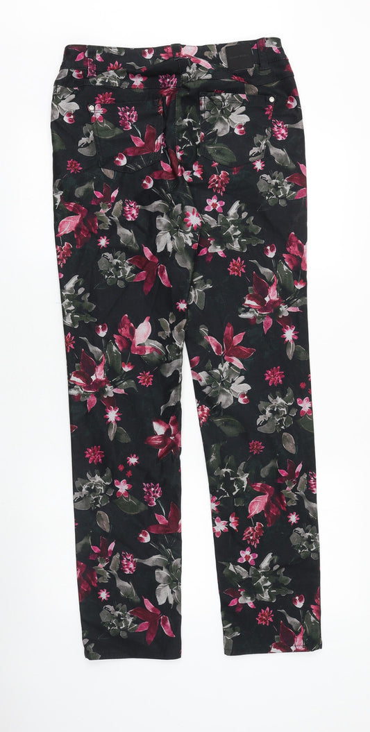 Gerry Weber Womens Black Floral Cotton Straight Jeans Size 14 Slim Zip