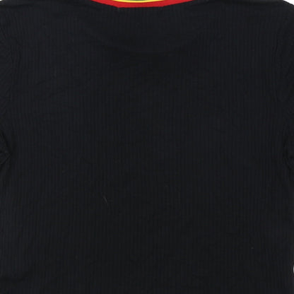 Trés Bien Womens Black Striped Viscose Cropped T-Shirt Size L Round Neck
