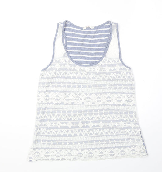 Matalan Womens Blue Geometric Cotton Basic Tank Size 14 Scoop Neck - Lace Overlay