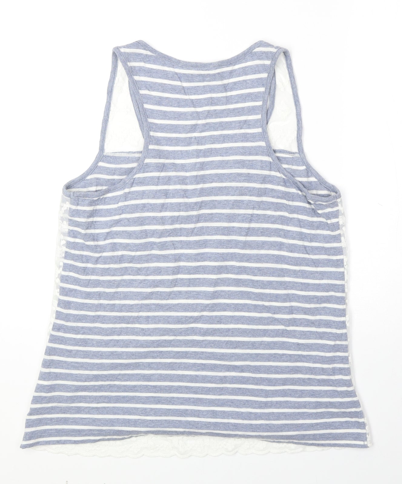 Matalan Womens Blue Geometric Cotton Basic Tank Size 14 Scoop Neck - Lace Overlay