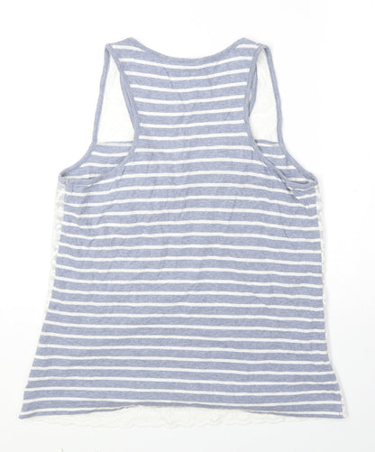 Matalan Womens Blue Geometric Cotton Basic Tank Size 14 Scoop Neck - Lace Overlay