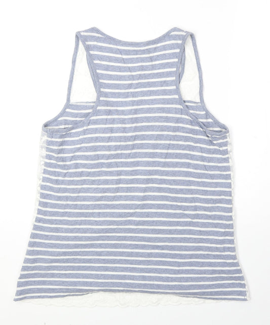Matalan Womens Blue Geometric Cotton Basic Tank Size 14 Scoop Neck - Lace Overlay