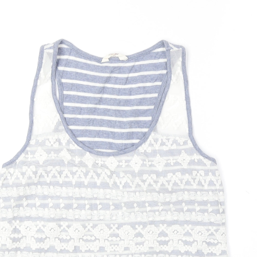 Matalan Womens Blue Geometric Cotton Basic Tank Size 14 Scoop Neck - Lace Overlay